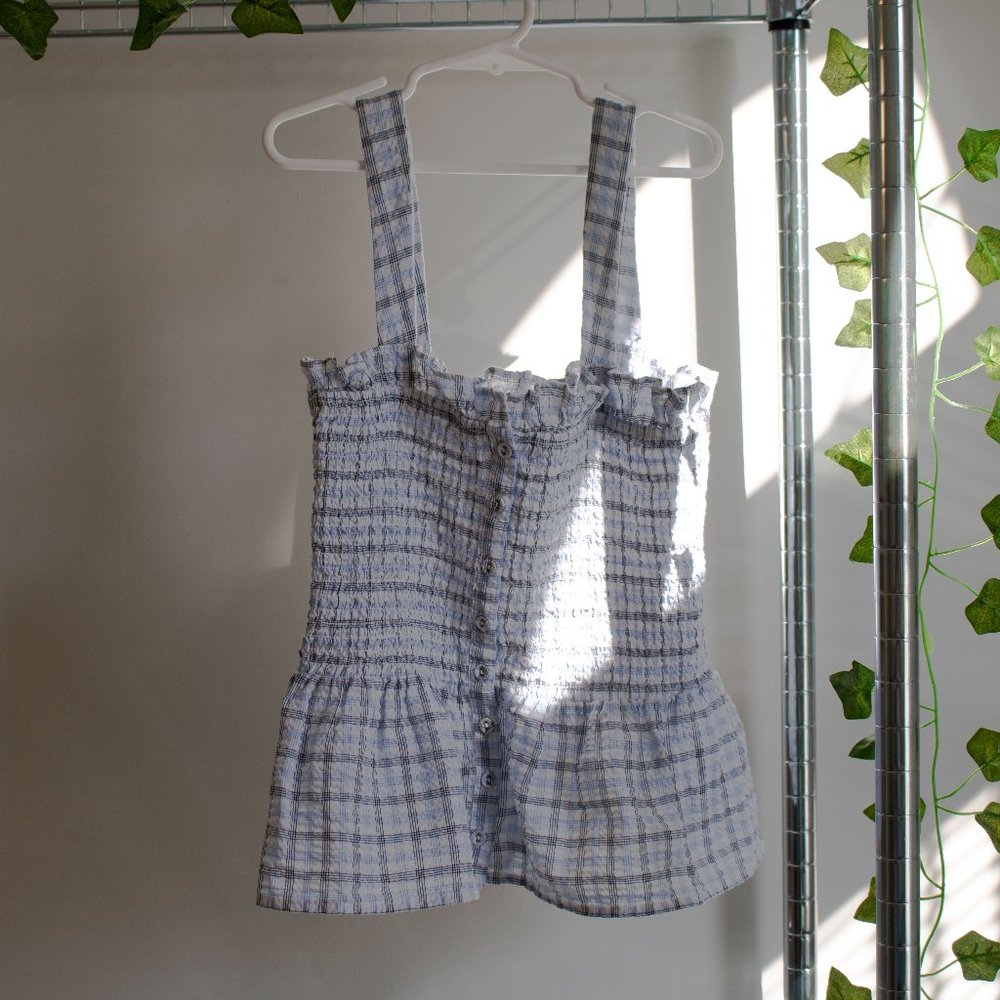 Dainty light blue ruched tank top